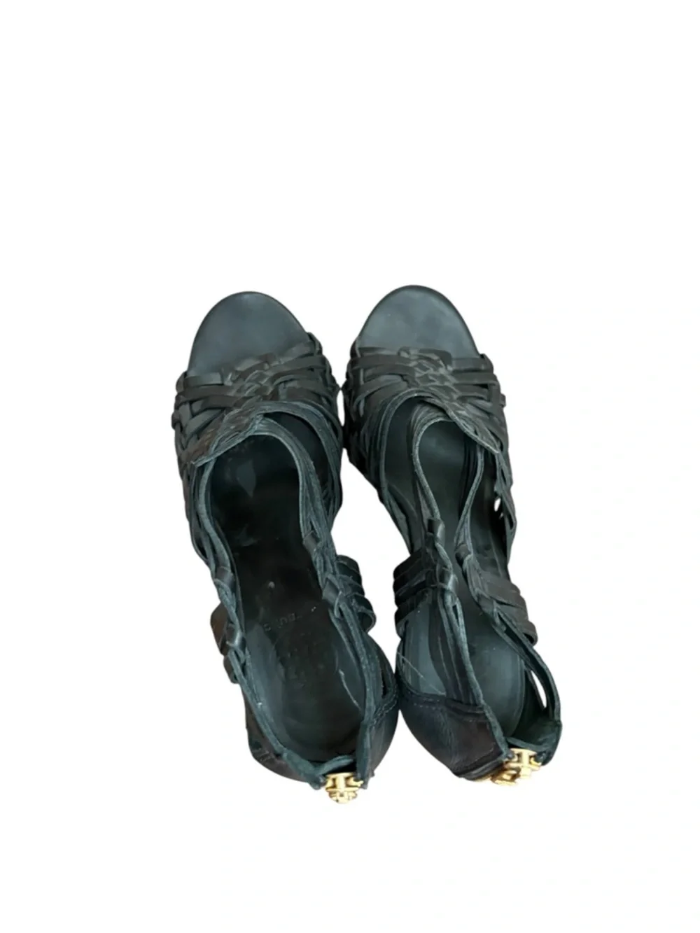 Tory Burch Strappy Woven Leather Wedges Black 9